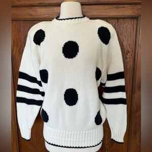 Liz Sport Vintage 90s Cotton Knit Sweater Polka Dots Cream White